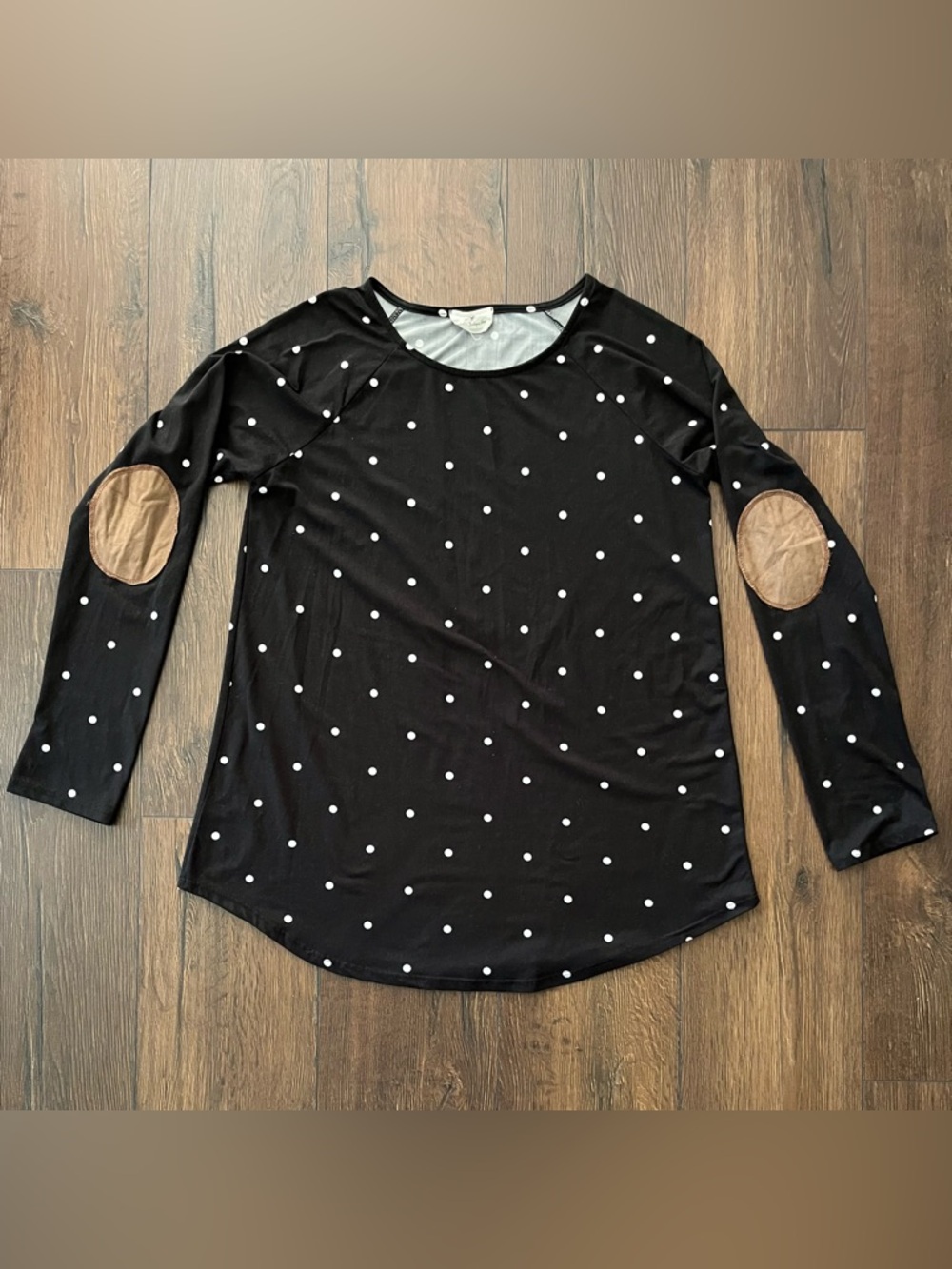 Black Polka Dot Long-Sleeve with Tan Elbow Patches